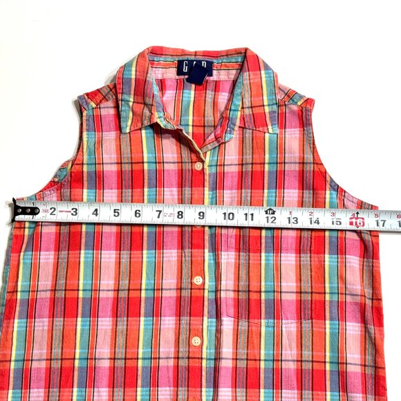 Vintage Gap Plaid Sleeveless Button Down Shirt Red Pink Teal Summer Camp Retro - Picture 9 of 11